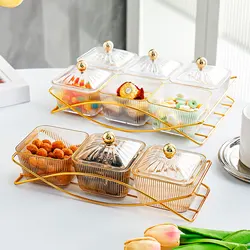 Dessert Dividing Plate with Lid Storage Container Divided Snack Serving Bowls for Appetizer Home Party Sweet Cookies Nuts