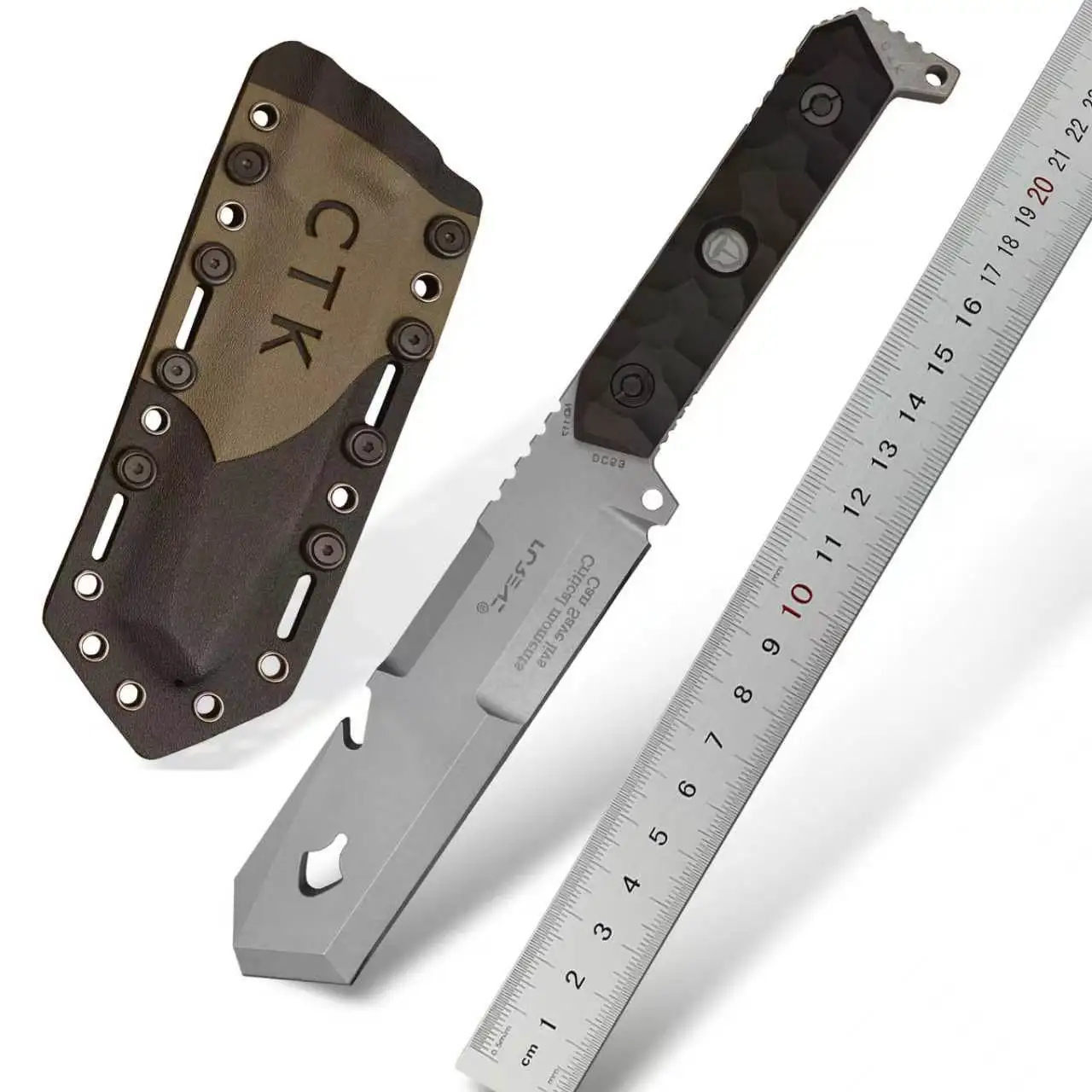 DC53 Fixed Blade Knife 60-61HRC, Full Tang Outdoor Camping Utility Tool, EDC Hiking Knife with Stonewash Finish