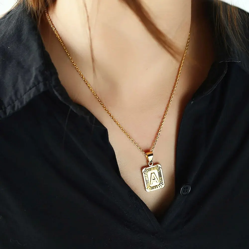 Pendant Necklace for Men Women 26 A-Z Letter 2mm Stainless Steel Link Chain 18inch extension Fashion Jewelry Gift