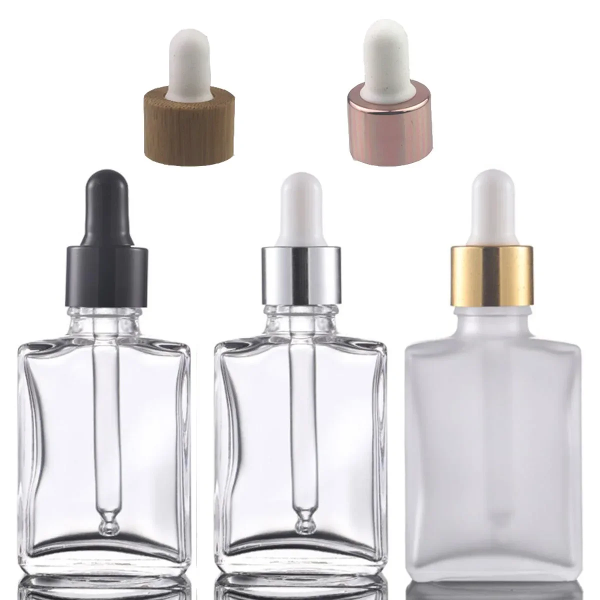 10X 15 ml 30 ml 50 ml 100 m Platte Frosted Matte Helder Zwart Glas Essentiële Oliën Serum fles Met Glazen Druppelaar Pipet - afbeelding 2