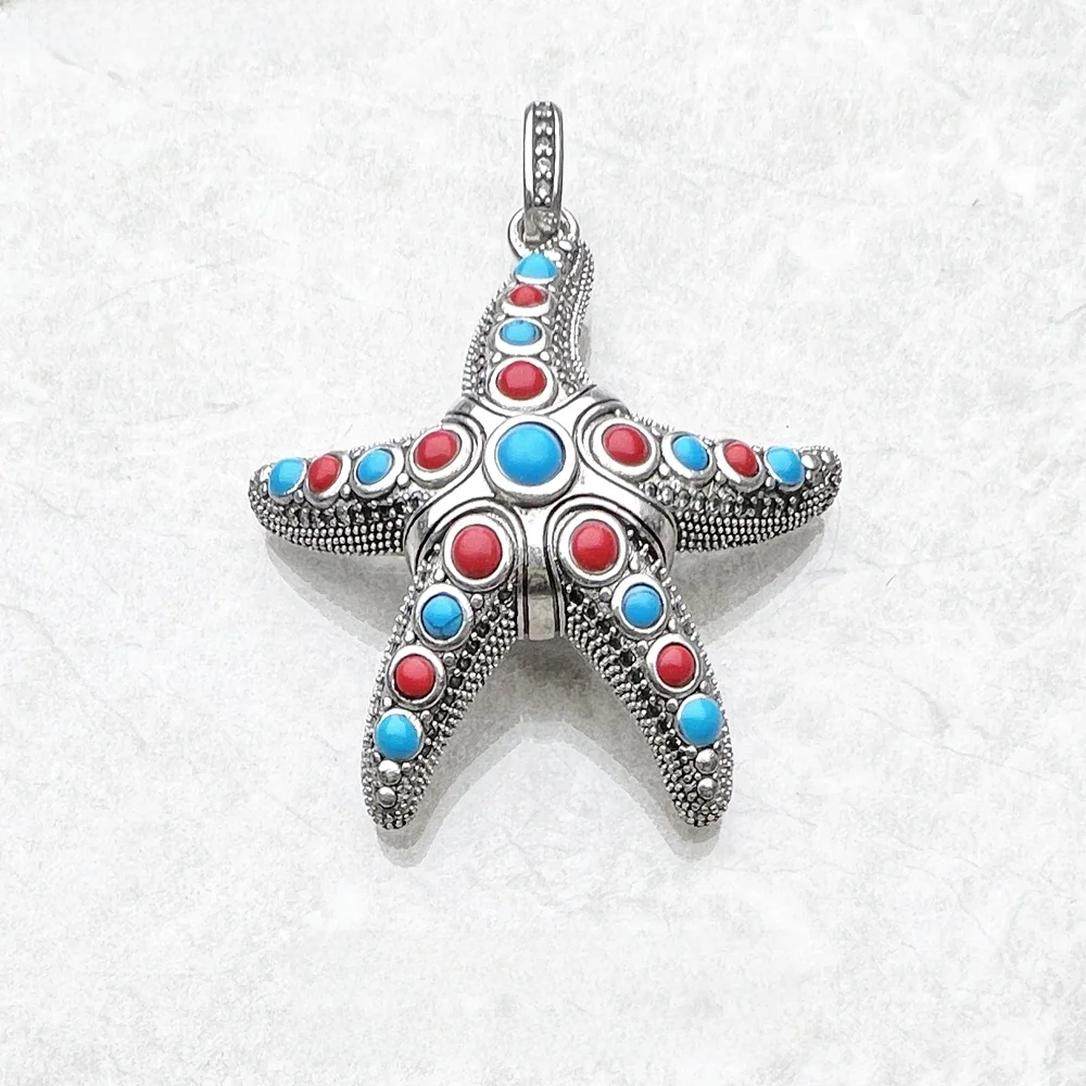 Wisiorek Unikalna Rozgwiazda Letnia Nowa Biżuteria Bohemia 925 Sterling Silver Akcesoria Oceany Prezent Dla Kobiet Mężczyzn — zdjęcie 2