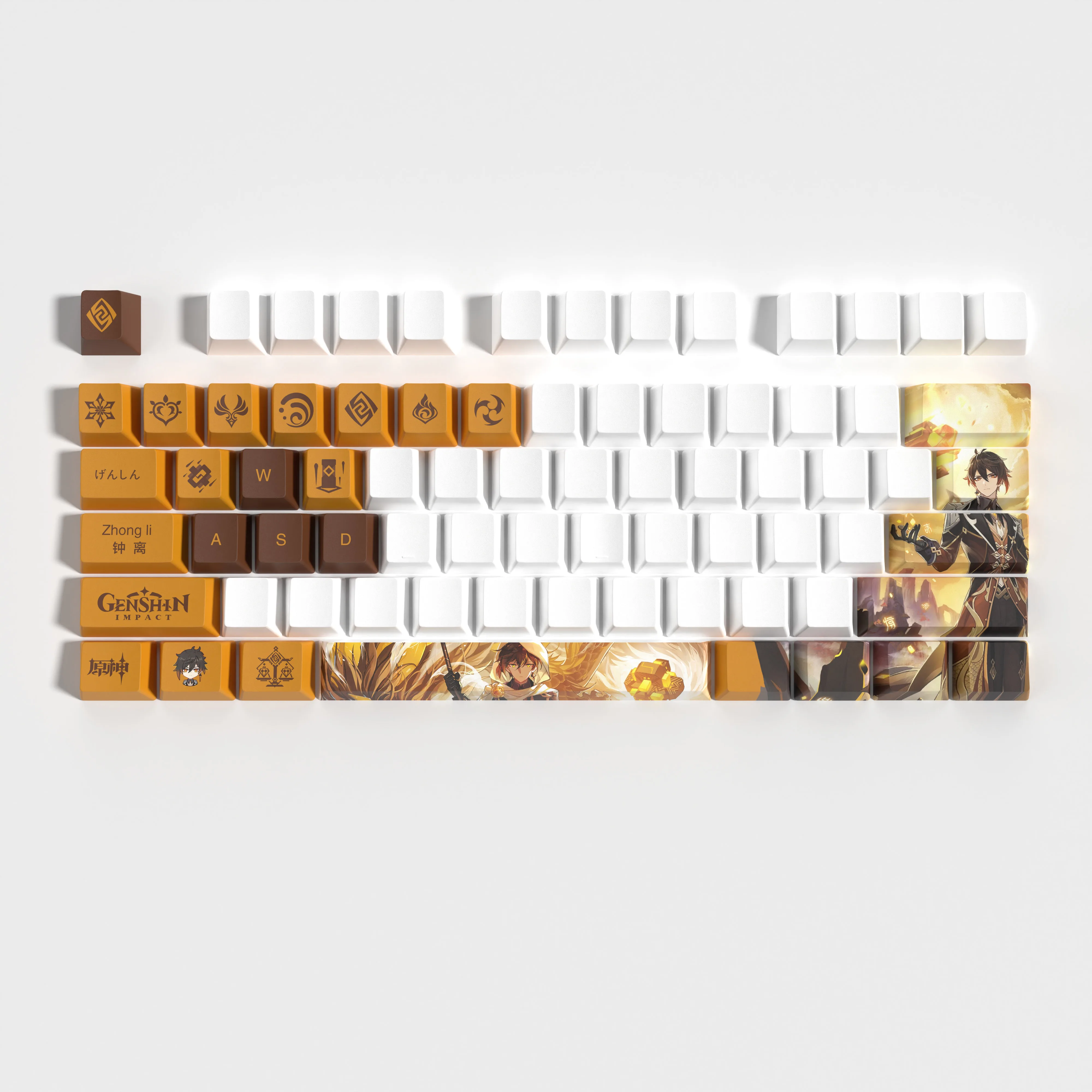 Klucze udarowe Genshin Zhong li klawisze profil OEM 30 klawiszy PBT dye sub keycaps