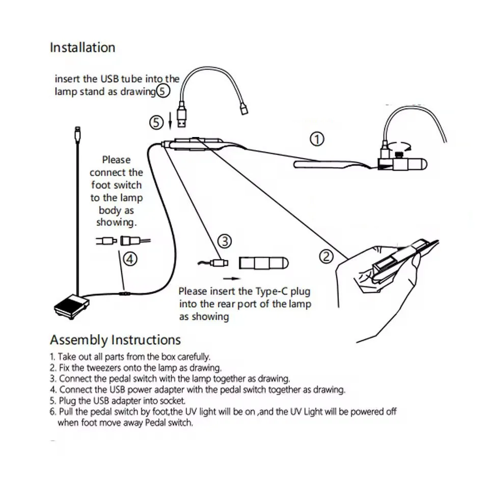Usb novo modelo uv led pinças de cílios lâmpada led pinças de luz de cura uv com tampa de lâmpada substituível