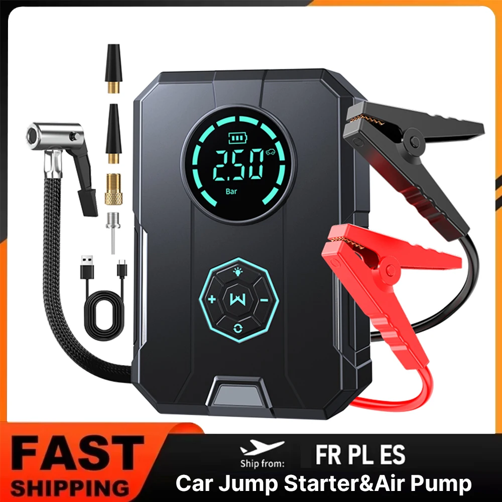 6 In 1 Car Jump Starter Air Pump Portable Air Compressor Power Bank Cars Battery Starters Starting Auto Tyre Inflator