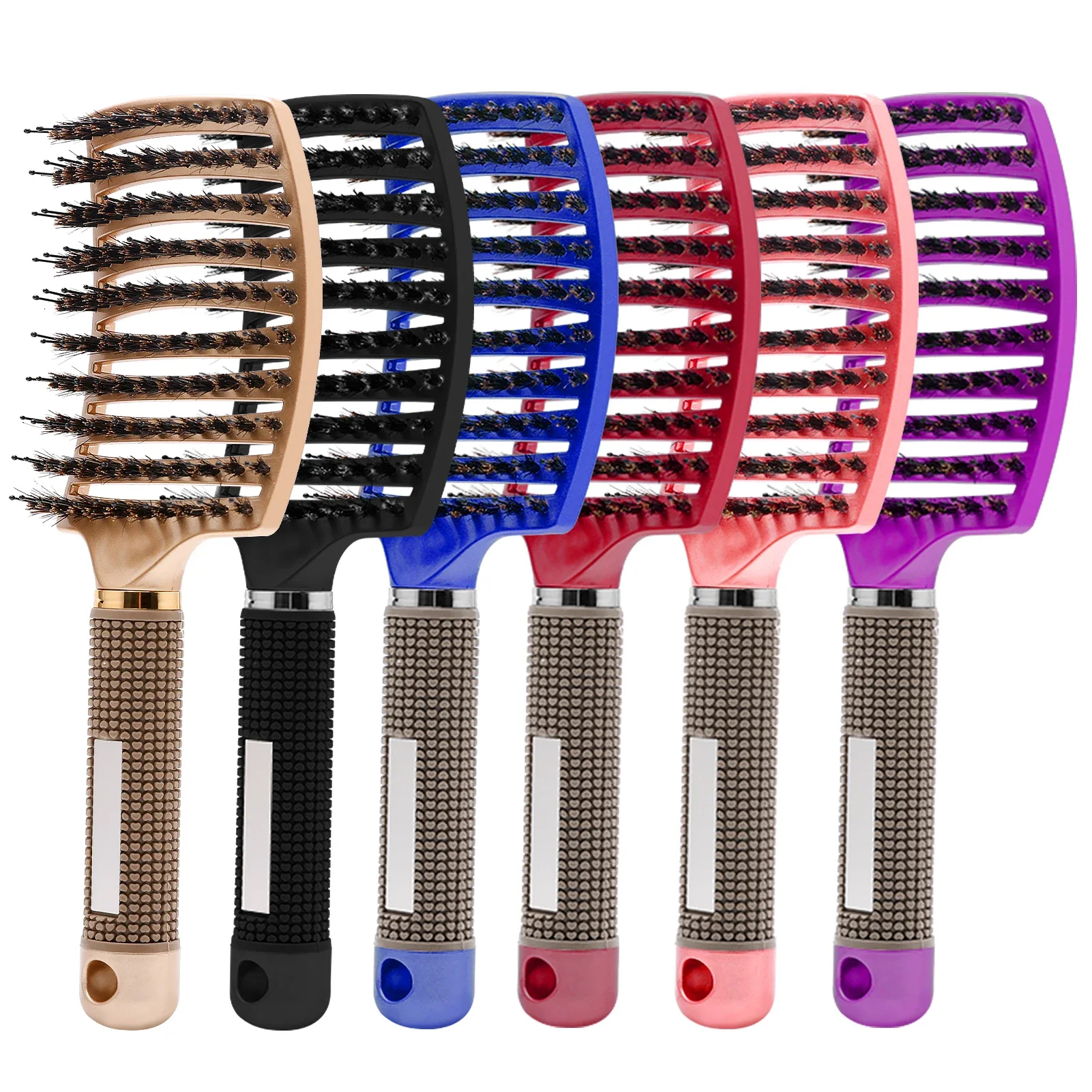 Brosse Ă cheveux en nylon pour femmes, poignĂ©es de peigne, poils de pĂȘche, support de massage, coiffure bouclĂ©e, outils de coiffure de salon