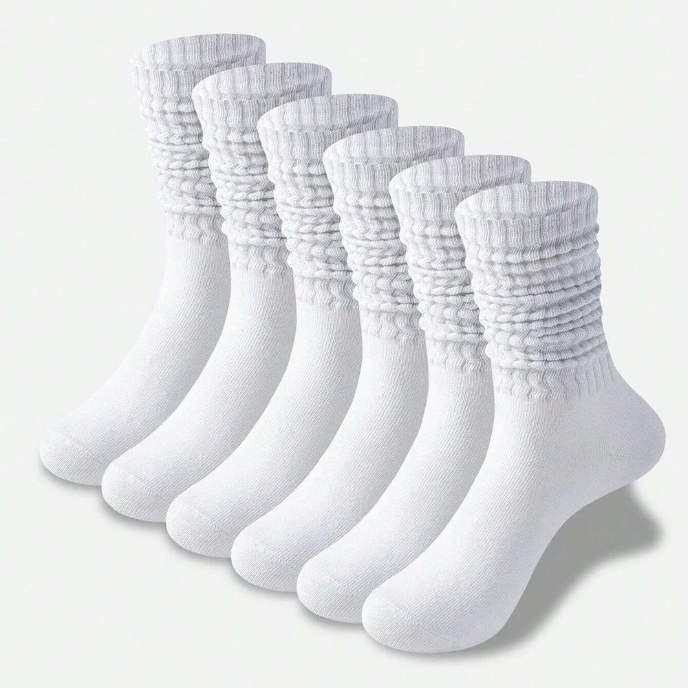 5 Pairs of Men's and Women's Socks, Slouch Socks, Mid-Calf Socks, White, Special Promotion, Y2K Style, Cute, Sporty, Fun, White Socks, Fashionable Gift