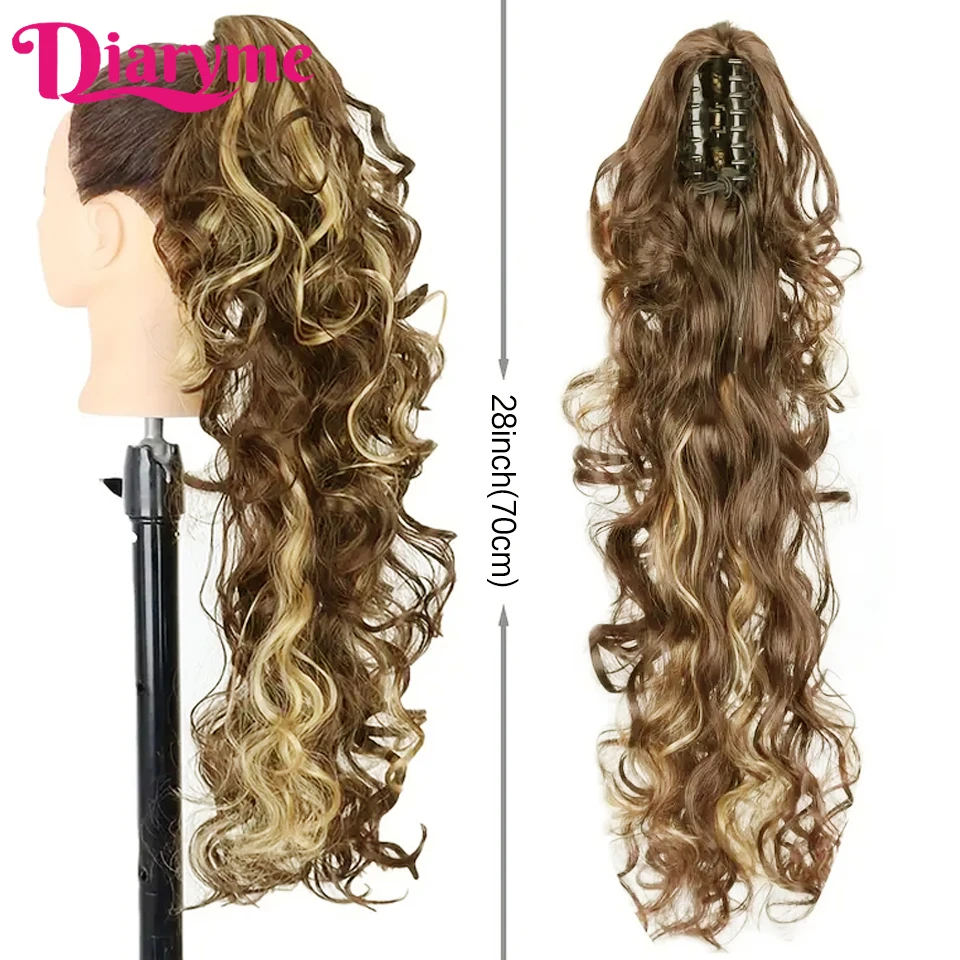 Layered Long Curly Wavy Ponytail Claw Clip Synthetic Hair Extension Drawstring Ponytails For Women Clip In Ponytail Hair Extensi