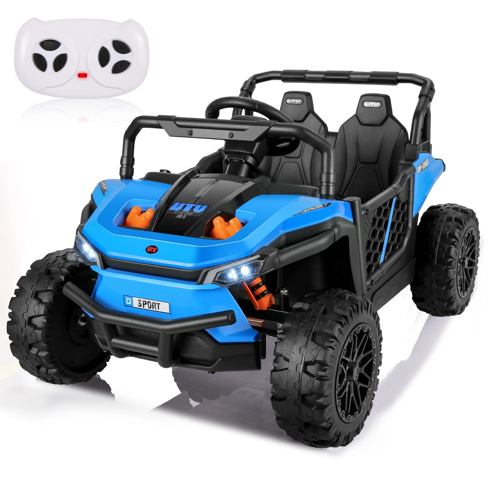 

Kids Electric Car with Remote Control, 12V Ride on UTV Truck with Safety Belt, Lockable Double Doors Electric Off-Road UTV, Blue