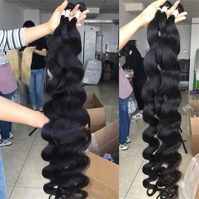 30 32 40 inci 3 4 bundel gelombang tubuh ekstensi rambut manusia untuk wanita 12A bundel alami tidak diproses Brasil 100% rambut manusia