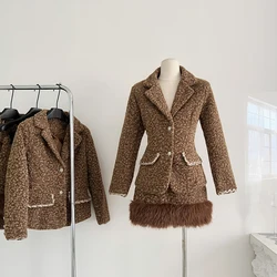 Moda coreana piccola fragranza Tweed Patchwork 2 pezzi Set per le donne giacca retrò cappotto + gonna Set moda autunno inverno nuovo