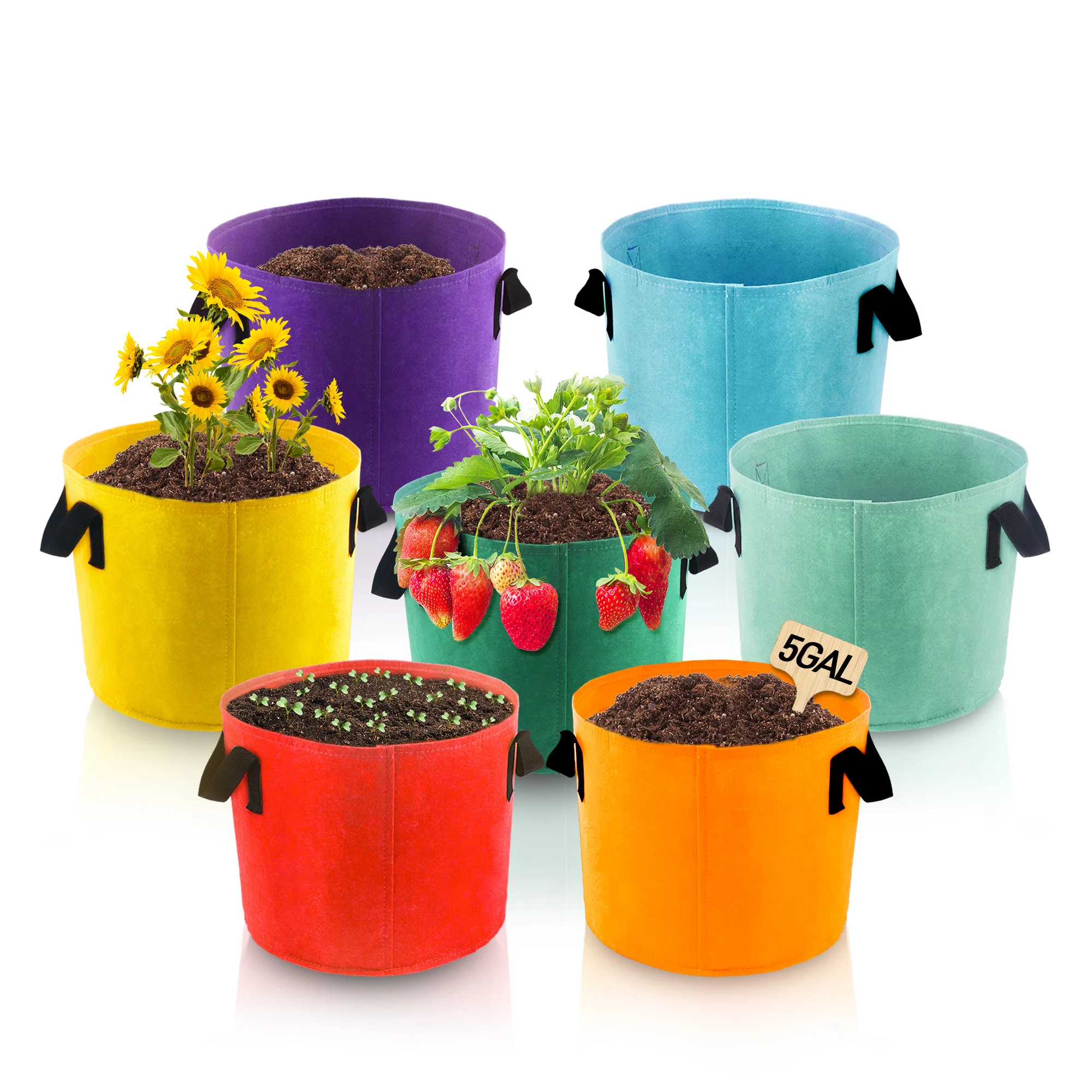 5 Gallon Grow Bags, 7 Pack Colorful Fabric Plant Pots with Handles for Garden and Outdoor Planting10 Gallon Grow Bags