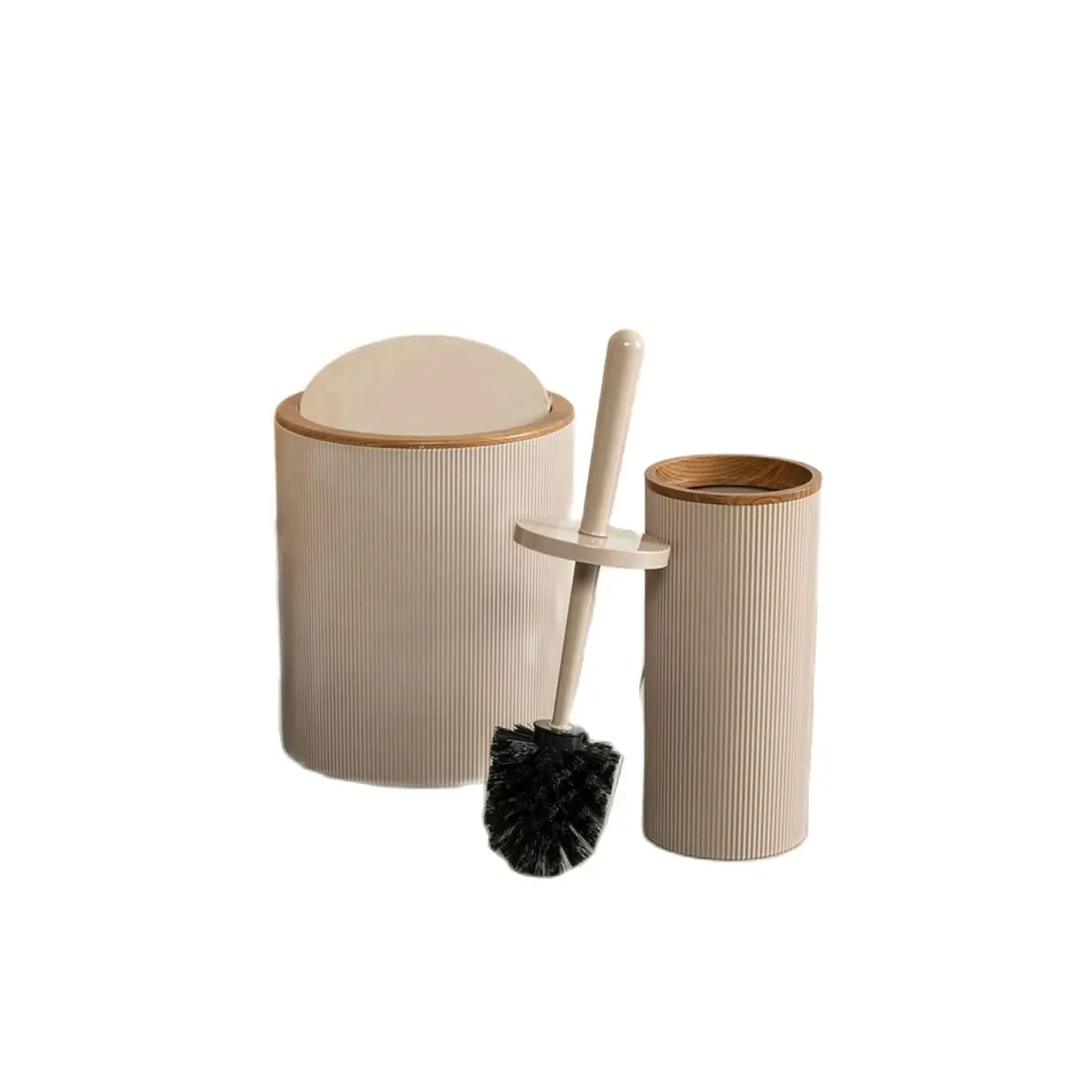 Bathroom Accessory Set Light Brown 2 Pcs Durable Plastic Trash Can Toilet Brush Lux Durable Fast Shipping For Home Fast shipping