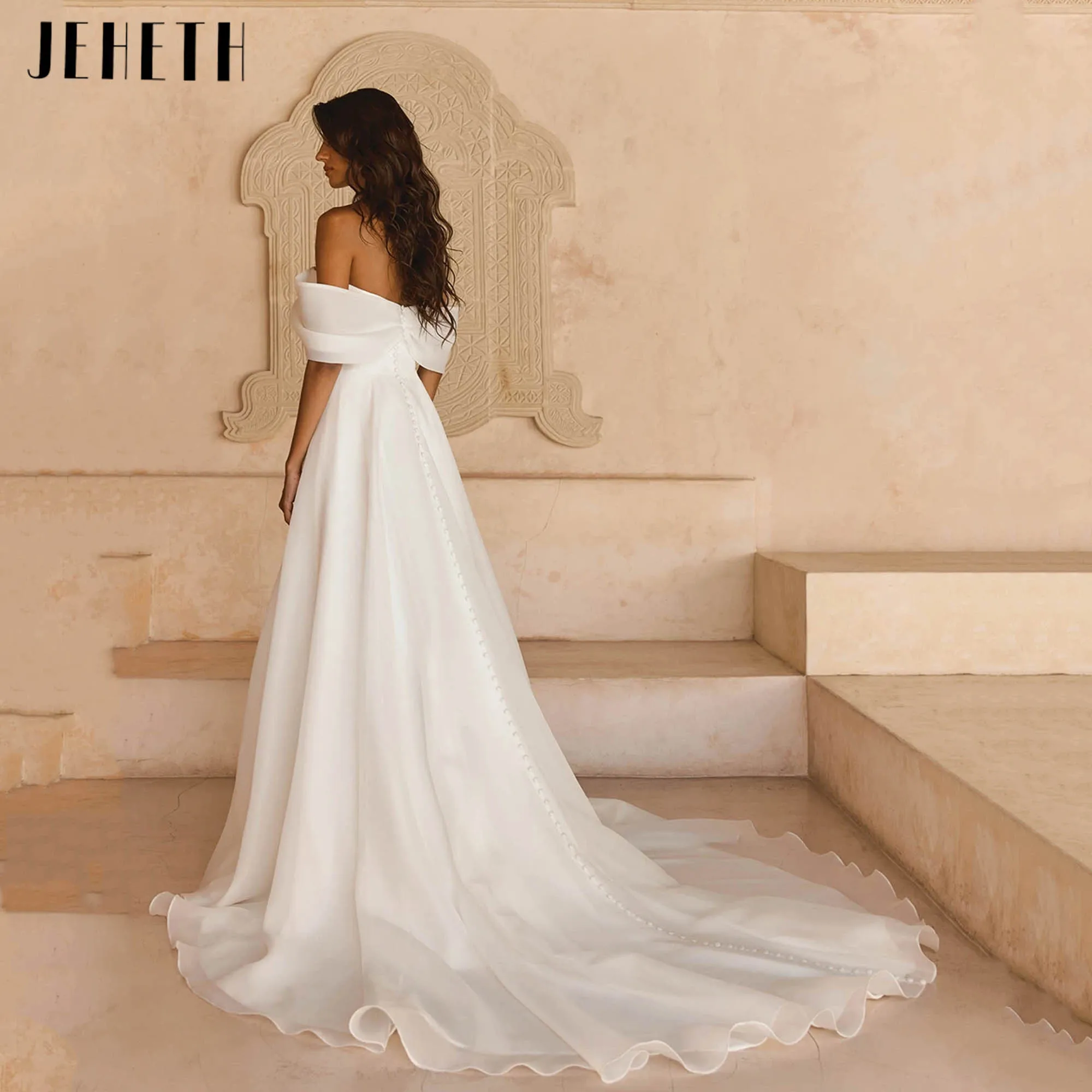 JEHETH Clean Modern Wedding Dresses Off Shoulder A-line Organza Bridal Gowns Backless Buttons vestidos de novia 2025 Customized