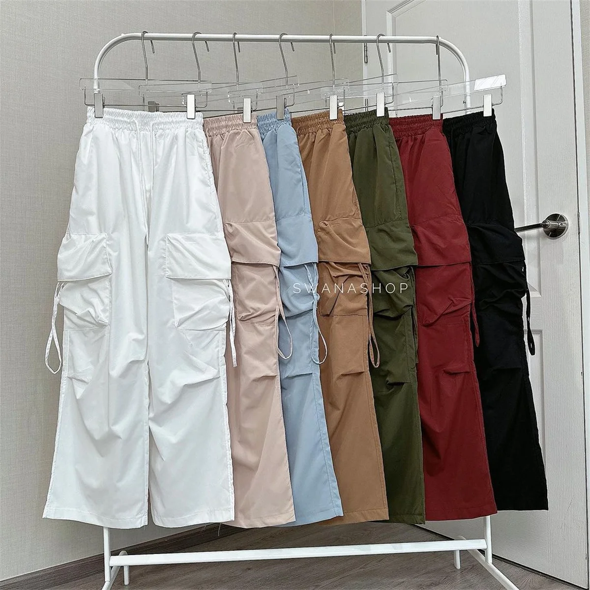 Women Y2K Cargo Pants High Waist Streetwear Hip Hop Trousers Female Big Pockets Casual Low Waist Drawstring Baggy Sweatpants