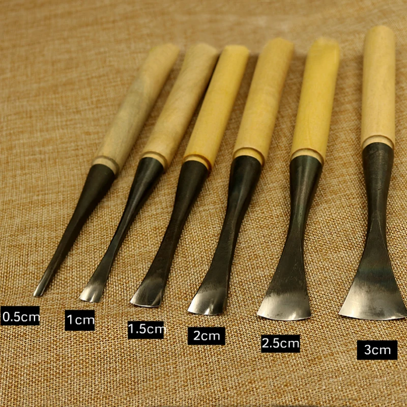 

6PC SET Woodwork Carving Knife Round Cirle Dig a Hole Spoon Knife Chisel 0.5-3cm Hand Wood Carving Knives