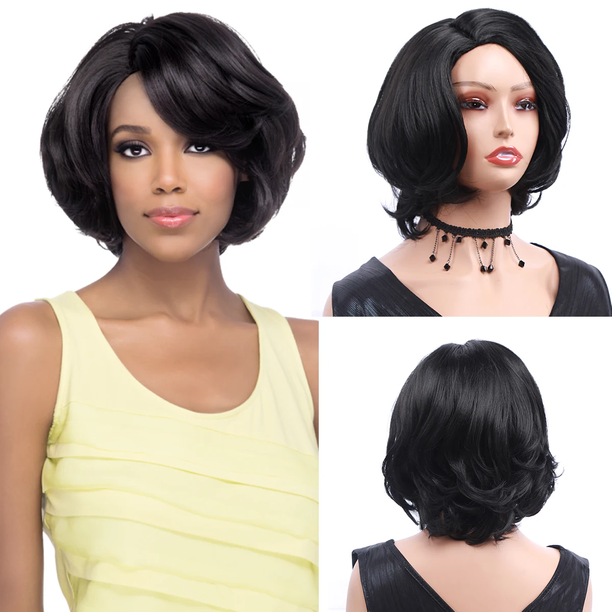 Synthetic Wavy Wigs for Women Short Water Wave Nature Color Bob Pixie Part Use for Cosplay Wig Female Halloween Free Shipping