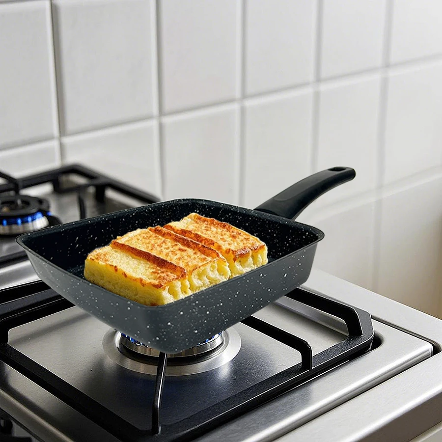 مقلاة تاماغوياكي - مقلاة بيض يابانية غير لاصقة، مقالي أومليت مستطيلة للإفطار، أواني طهي المطبخ الجرانيت، 7.6 × 5.9 بوصة، أسود #2