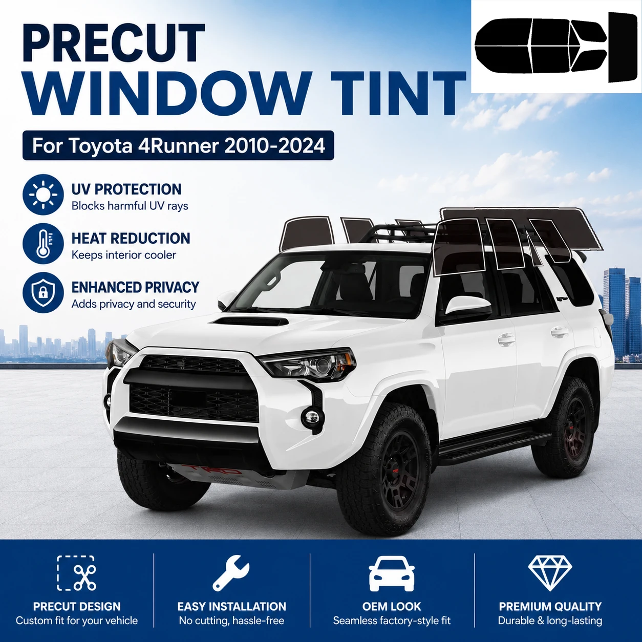 Pre-Cut Window Privacy Tint Film For Toyota 4Runner 2010-2024 Auto Sticker Foils Solar UV Protector Films Custom Car Sunshade