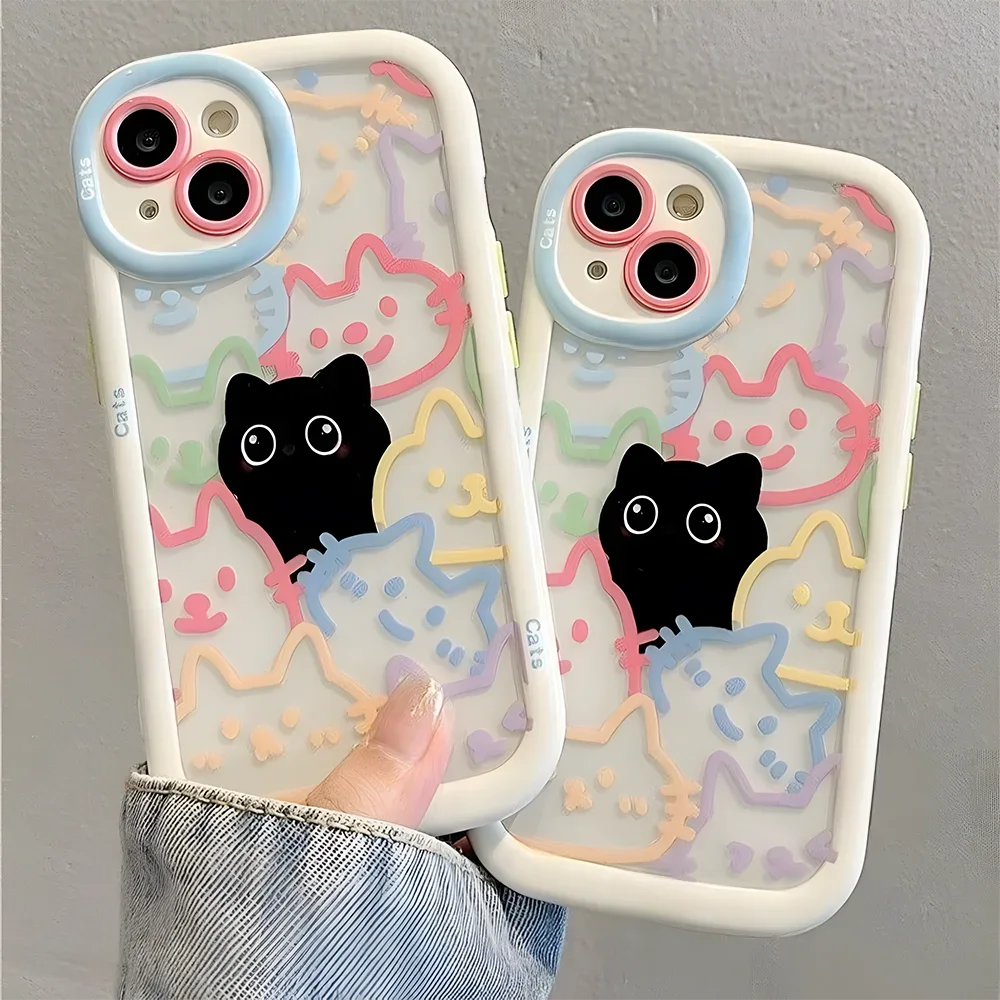 Katzenmotiv Handyhülle für iPhone 15 Funda iPhone 16 17 Pro Max 11 13 14 12 7 8 Plus SE 2020 Air 17promax Silikon Soft Cover