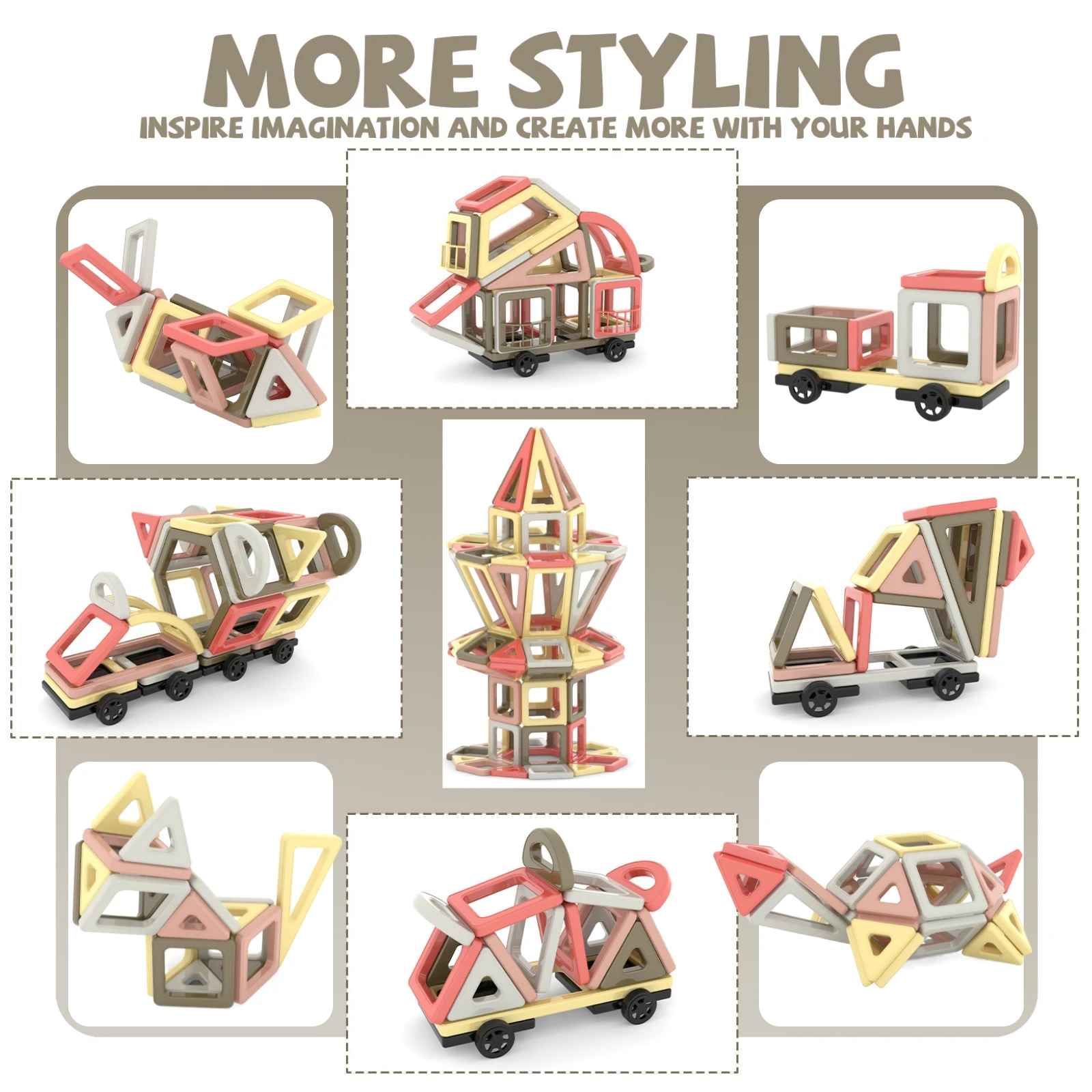 กระเบื้องแม่เหล็กหลากสี153ชิ้นสำหรับเด็กวัย4 5 6 7 8เด็กหญิงเด็กชายกระตุ้นการก่อสร้าง3D และการเล่นตามจินตนาการ