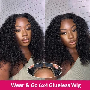Water wave bob lace wig for women, human hair wig without glue, ready to go, pre-cut, without lace, curly 6x4, 13x4 12 Main Sales Lace Front Cacheada - №10