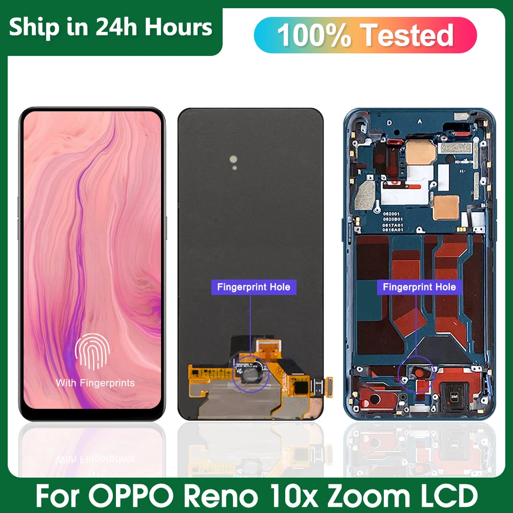 

6.6" AMOLED LCD For Oppo Reno 10x Zoom CPH1919 PCCM00 LCD Display For Reno10X Zoom Touch Screen Digitizer Assembly +FingerPrint