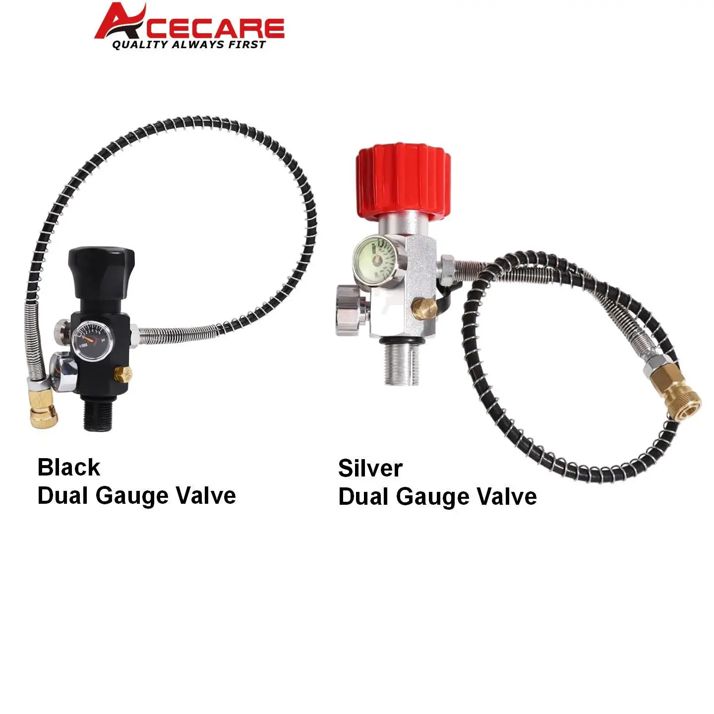 ACECARE HPA 4500Psi 300Bar Fill Station Charging Valve Dual Gauge Up to 4500psi with 24" Inch High Pressure Hose