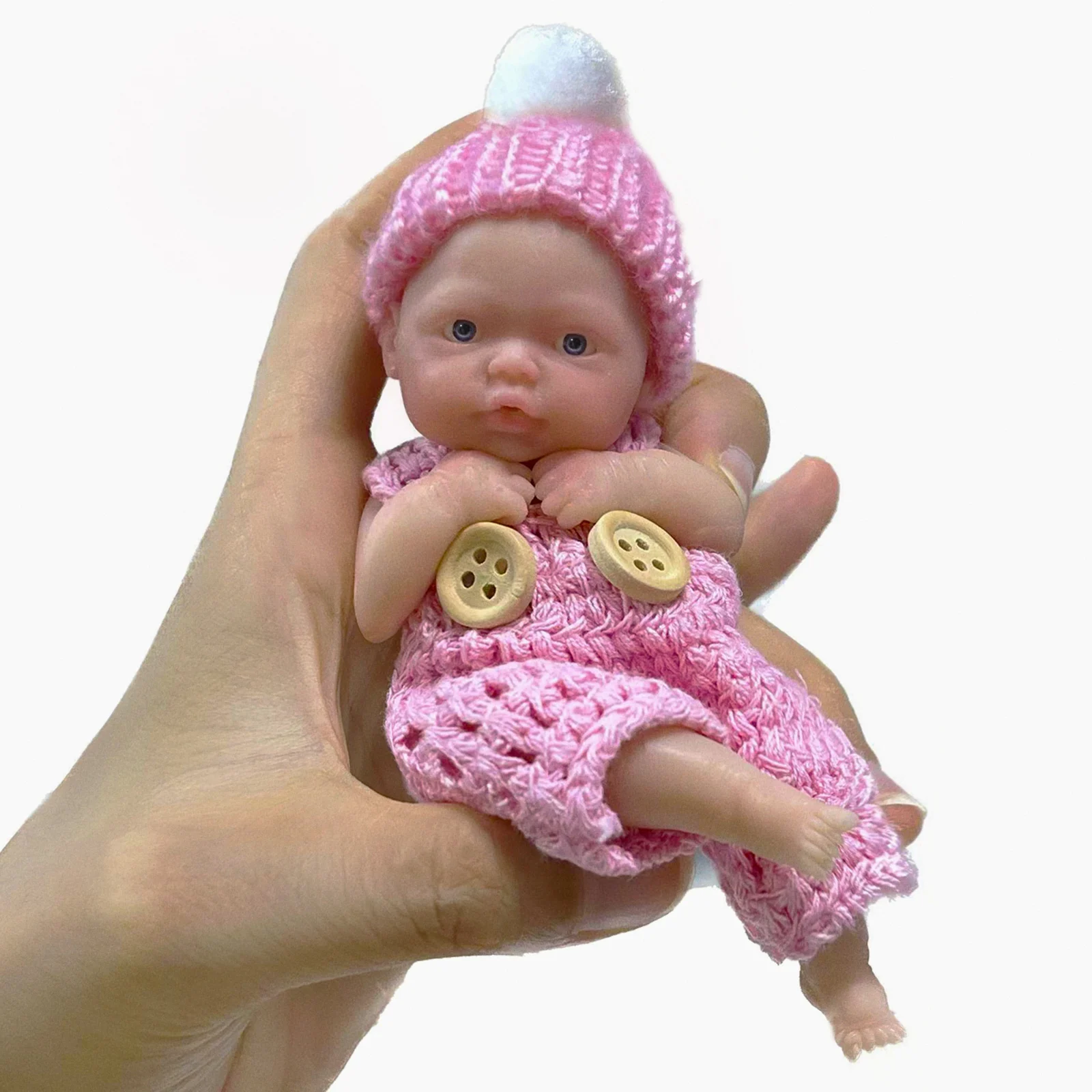 4,5 Zoll große, lebensechte Babypuppe aus Silikon, Ganzkörper-Miniatur mit rosa Outfit, Weihnachtsgeschenk für Kinder – Detail 1
