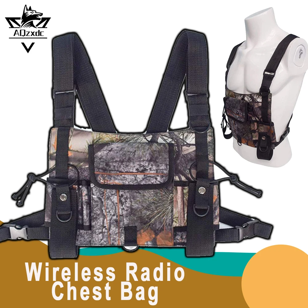 

Tactical Radio Chest Bag Adjustable Camouflage Vest Multifunctional Survival Chest Rig for Hunting Walkie Talkie Camouflage