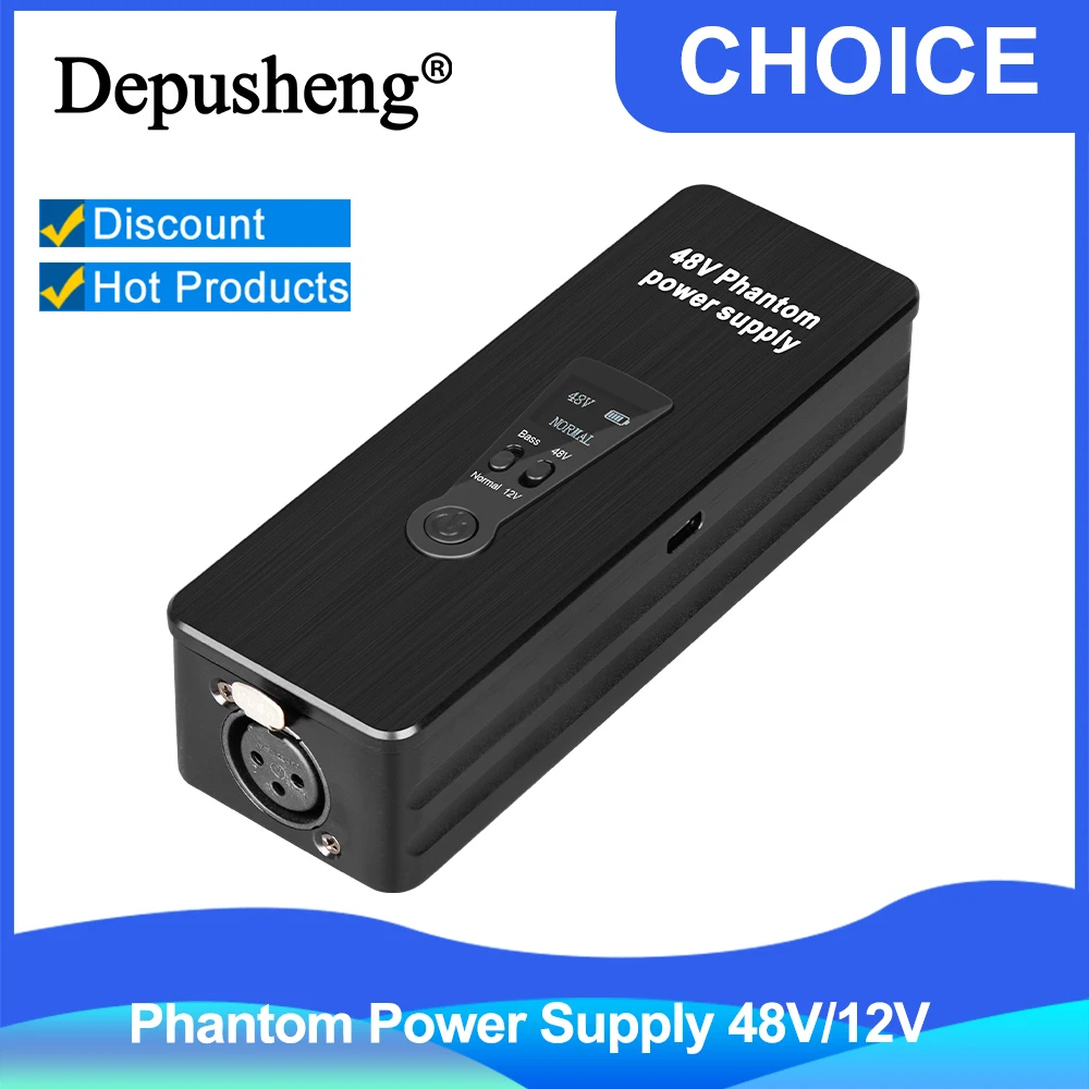 Phantom Power Supply 48V/12V Switch Depusheng Rechargeable Portable for Condenser/Shotgun Microphones Mic Preamp Record Studio