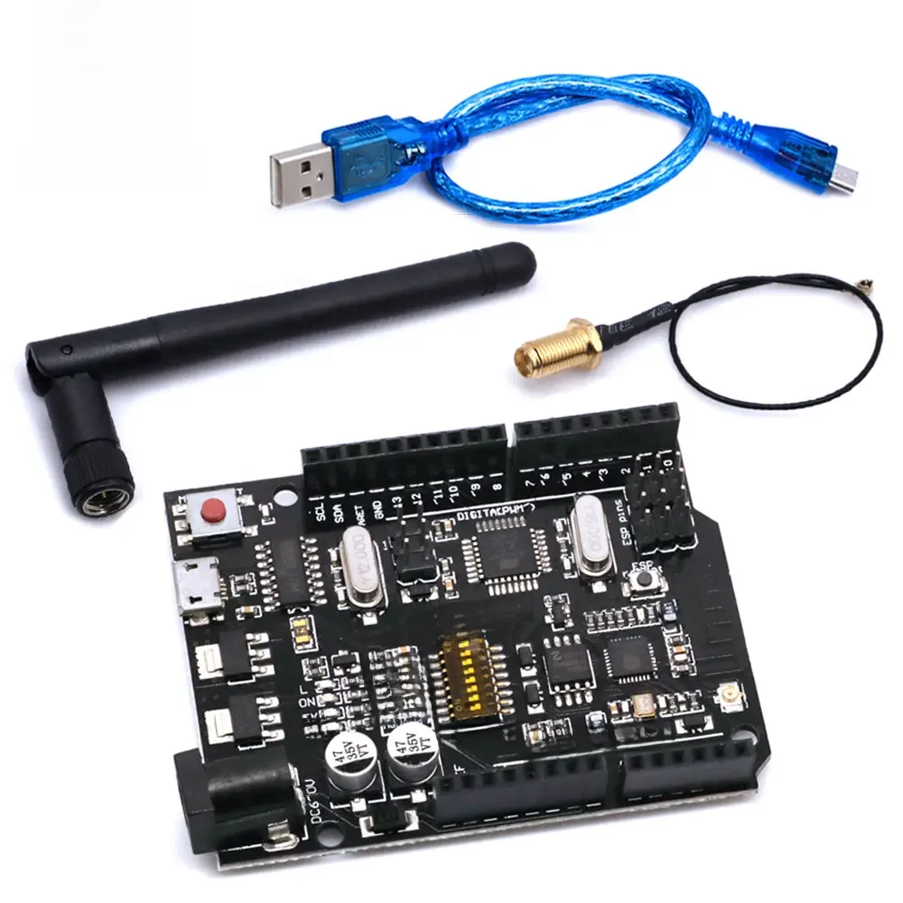 UNO + WiFi R3 ATmega328P + ESP8266 CH340 (32Mb de mémoire) 6V-9V USB-TTL CH340G pour Ardu37NodeMCU WeMos One carte de développement