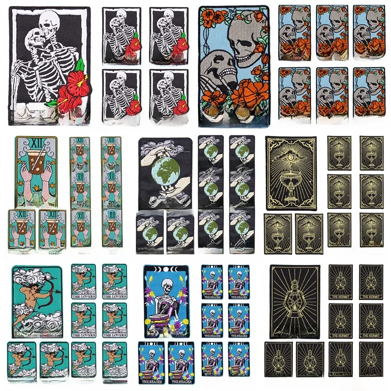 10 Stks/partij Groothandel Schedel Tarot Patch Op Patches Op Kleding Diy Geborduurde Patches Voor Kleding Smeltbaar/Naaien Applique - afbeelding 2