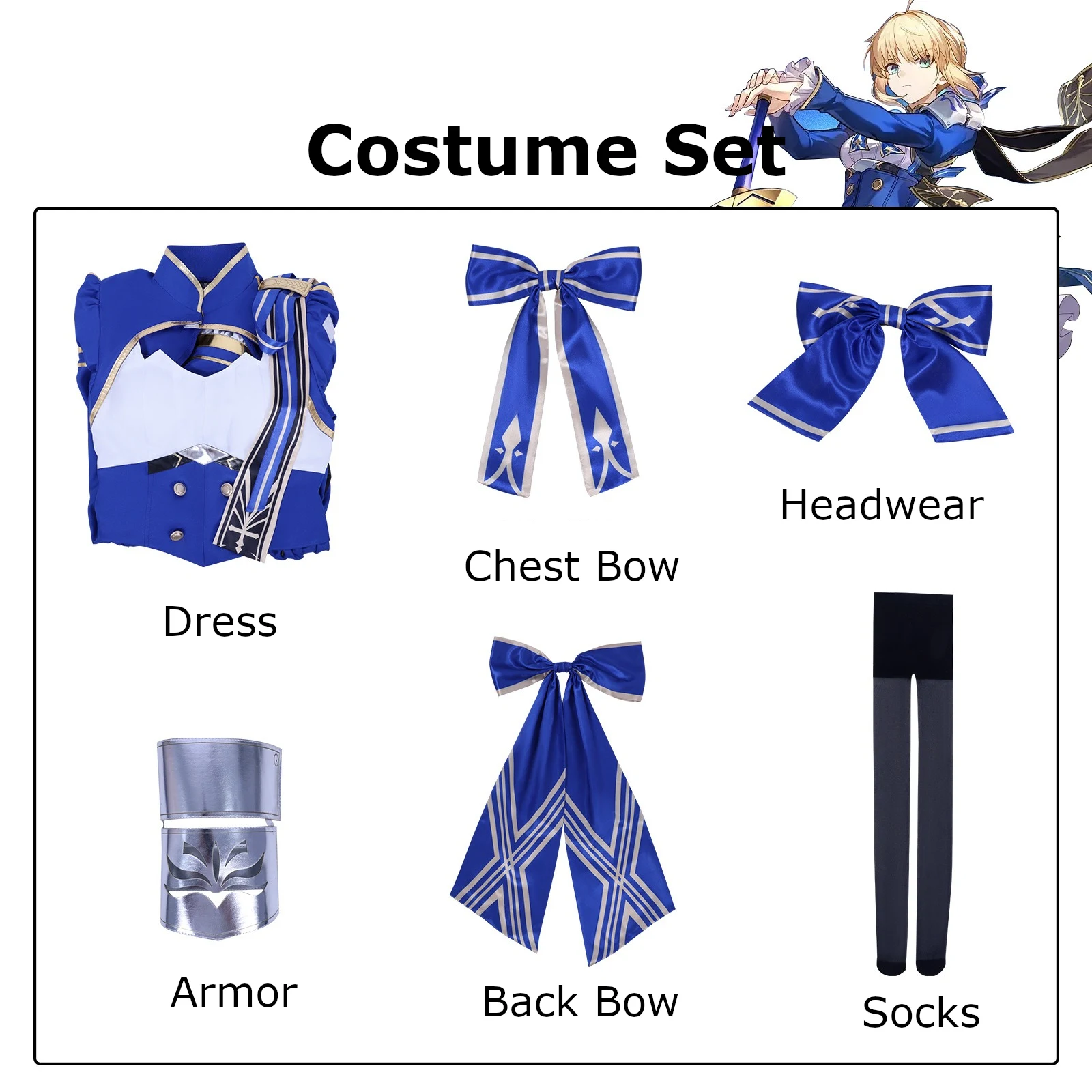 Honkai Star Rail Saber Cosplay disfraz de Artoria Pendragon vestido de princesa caballero azul traje de Fate King Arthur para mujer