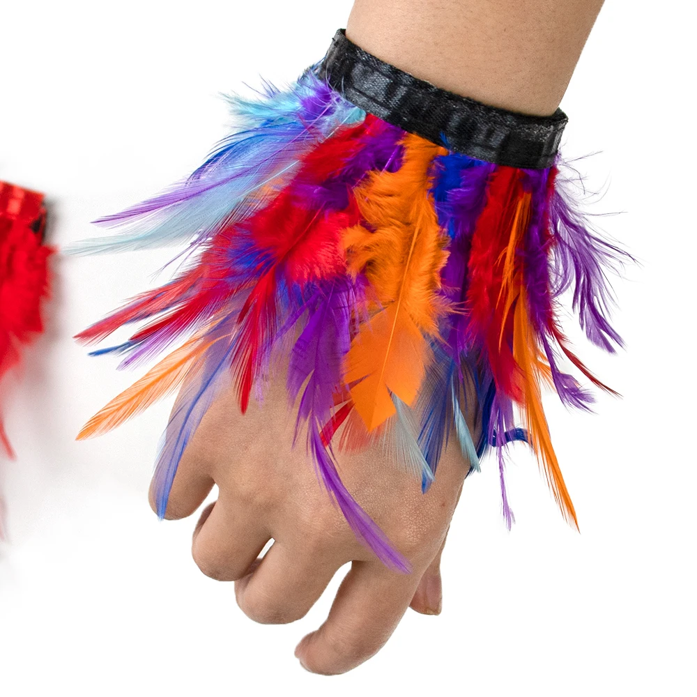 Mancommuniste en plumes colorées brillantes pour femmes, bracelet à pression personnalisé, mancommuniste en plumes, tenue de mode