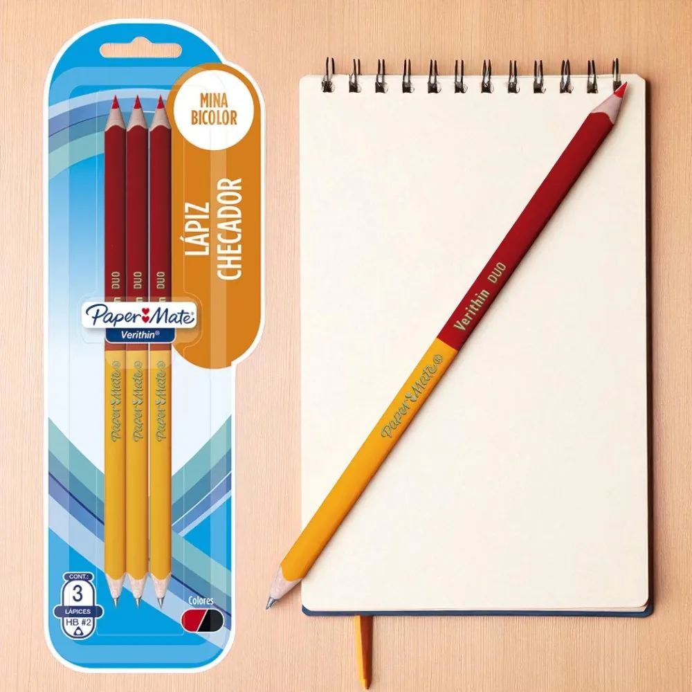 Lapiz Paper Mate Original Duo Triangular Pincelin Blt Con 3 M20530145036, Paper Mate Lapices Duo Pack Con 3 Pzas Grafito/rojo