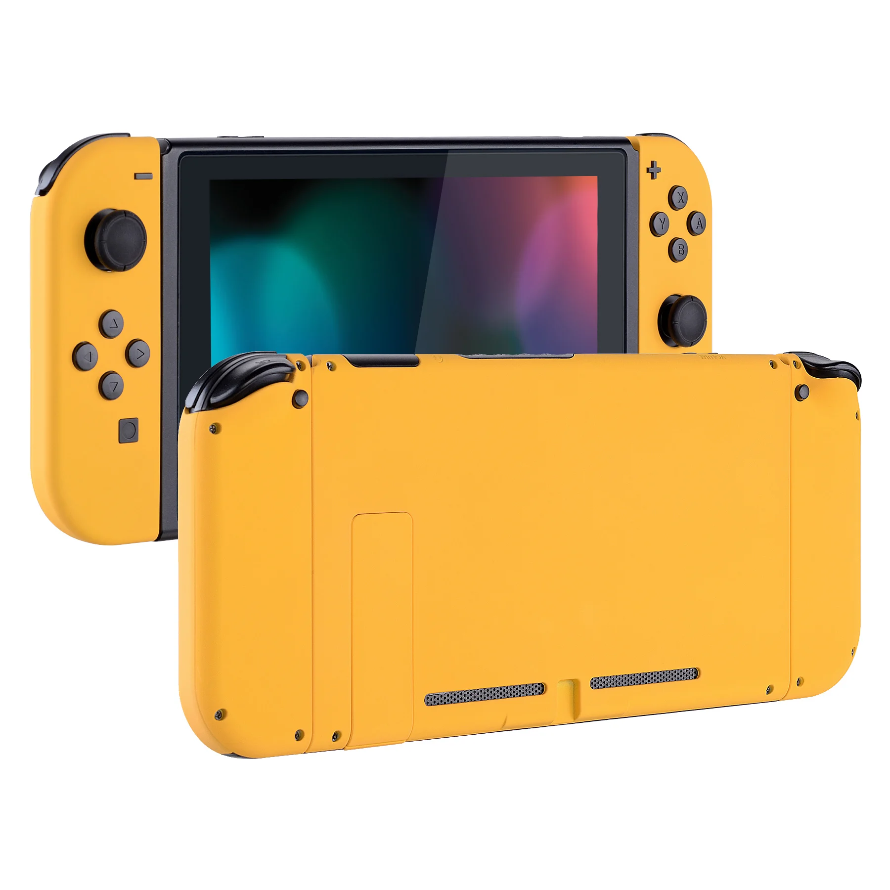 eXtremeRate Soft Touch Grip Caution Yellow Back Plate Controller Shell with Full Set Buttons for Nintendo Switch Console