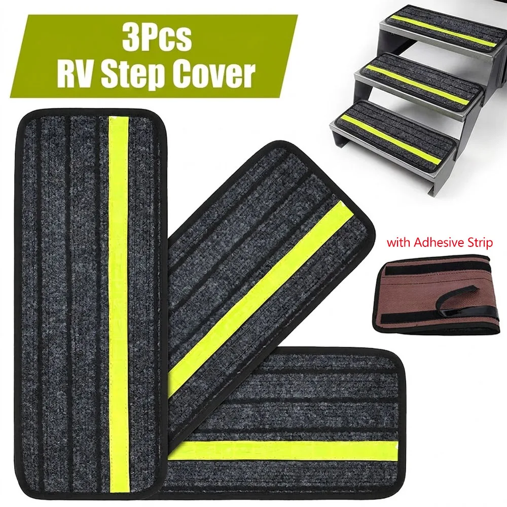 3Pcs RV Step Cover with Reflective Strip Non-Slip Waterproof Camper Stair Cover Camping Rug For Trailer Motorhome Caravan Step