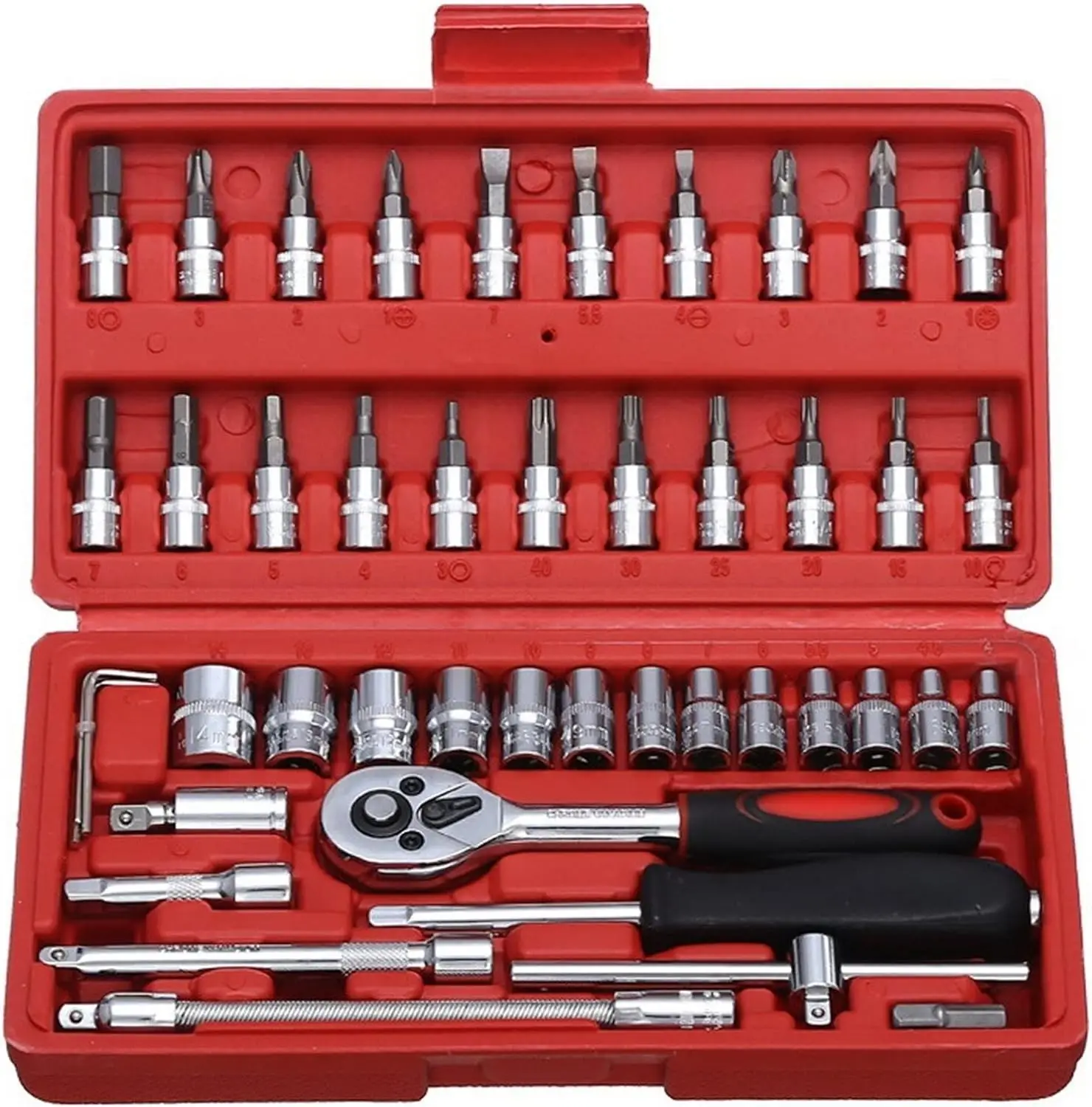 Socket Set 46 Pieces Reversible Ratchet Wrench Tool Kit With Case Full Set Tool Game