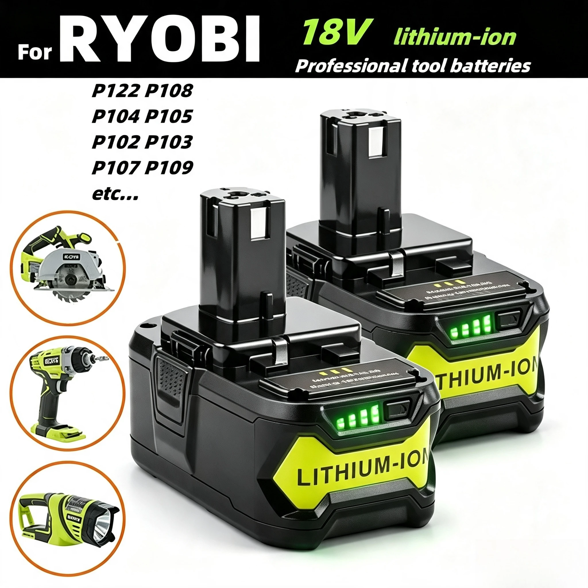 Ryobi RB18L50 18V 6Ah Original-Ersatzakku, geeignet für Ryobi P117 12V-18V Serie und One Plus P107 P108 RB18L15 RB18L40