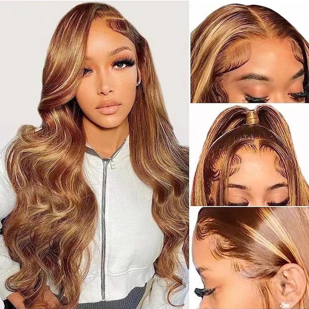 4/27 Highlight Body Wave 13x6 Lace Frontal Human Hair Wigs Transparent Honey Blonde Remy Body Wave 13x4 Lace Wig HeyMidea