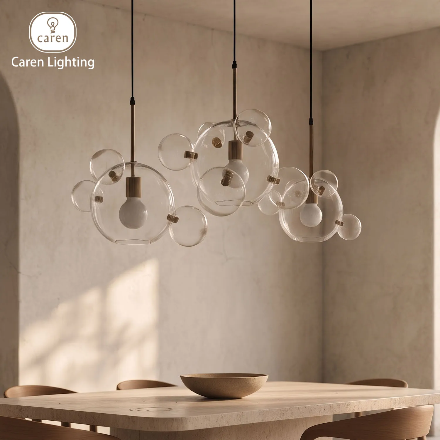 Italy Modern Floating Bubble Glass Pendant Light Brass Accents Creative Hand-Blown Sphere Chandelier Nordic Style Lamp Dining