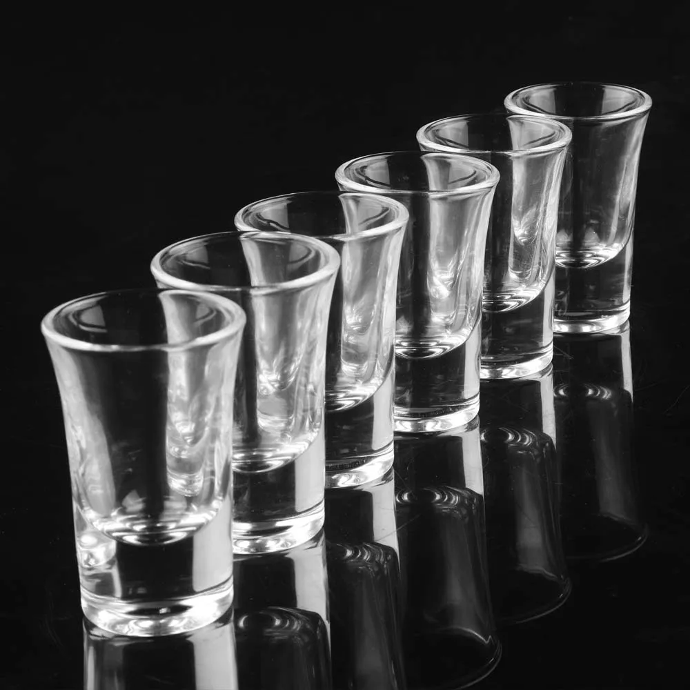 MUGLIO 6pcs Glass 30ml Drinking Cups with Thick Bottom Clear Glass Strong Baijiu Wine Cup Small Cups
