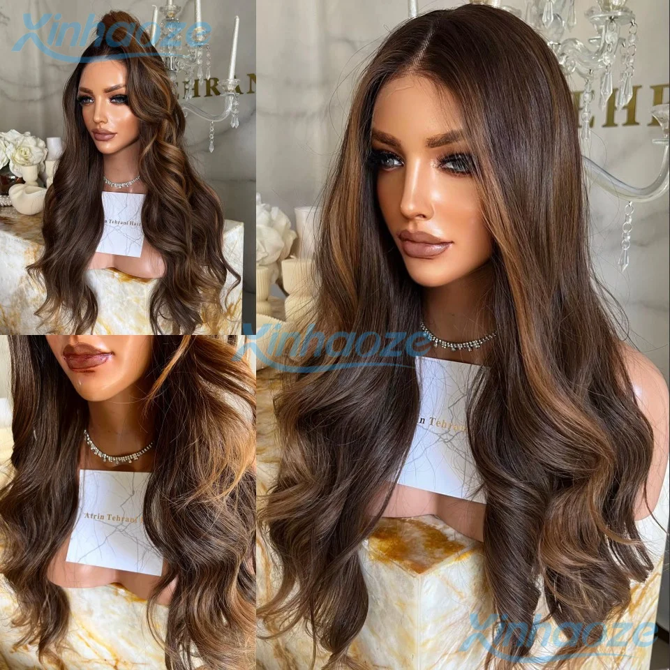

#4/6 Balayage Highlight Human Hair Body Wavy Glueless 5x5 Silk Top Closure Wigs Pre Plucked Brazilian 13x6/360 Full Lace Wigs