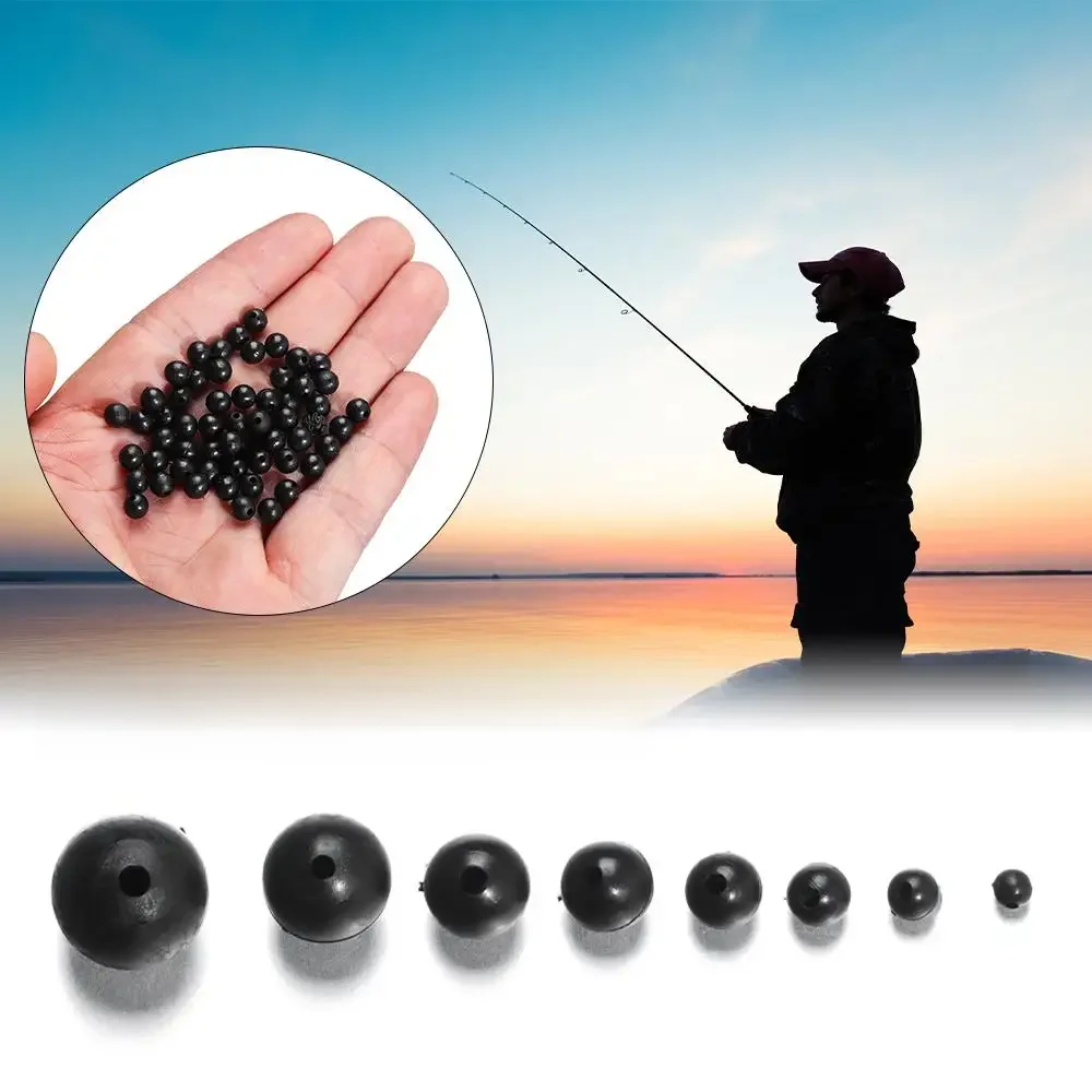 100 sztuk 3mm-12mm okrągłe miękkie i twarde fasole wędkarskie koraliki wędkarskie Space Stopper czarne przynęty przynęta haczyk Rig akcesoria — zdjęcie 2