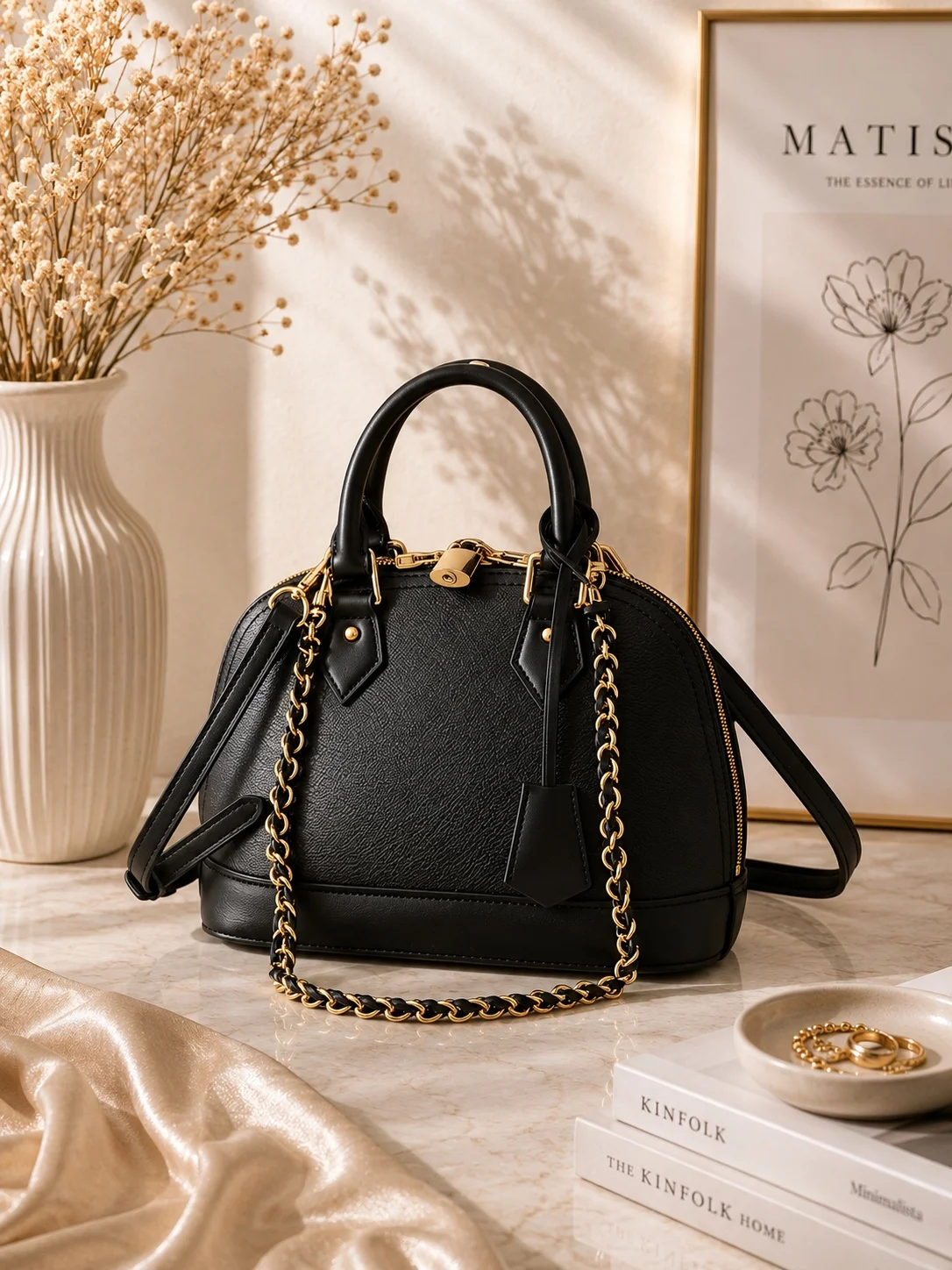 

New Luxury Women'S Bag 23.5X17.5X11.5CM Portable Black Shell Bag Designer Inspired Handbag With Shoulder Strap No Box