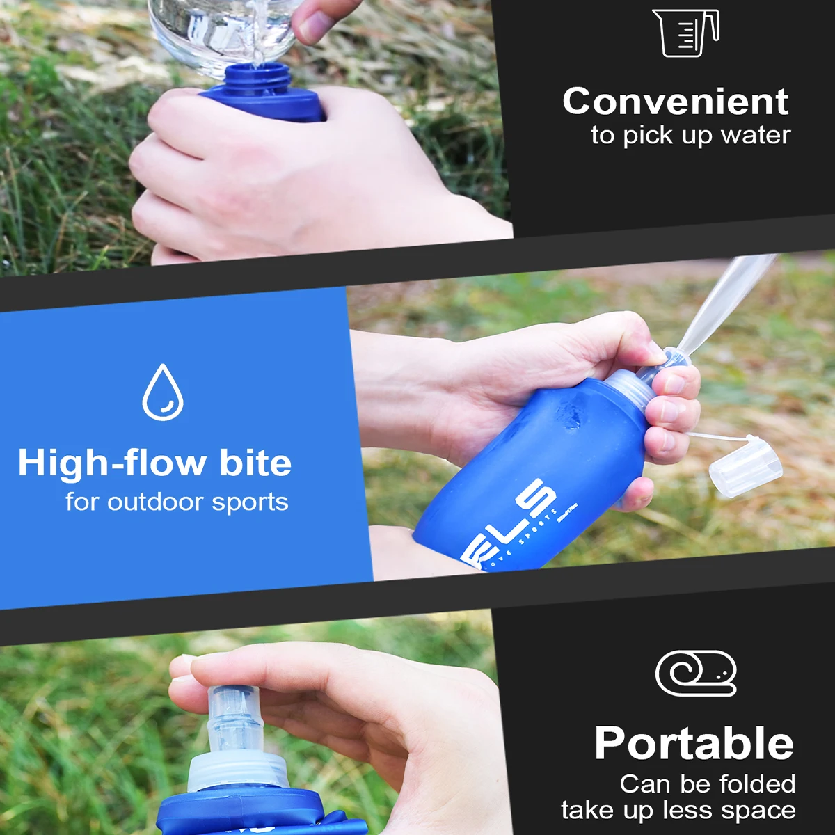 WRELS Soft Folding Water Bottle Collapsible Silicone Outdoor Sport Traveling Camp Hiking Cycling Running TPU Portable Water Bag