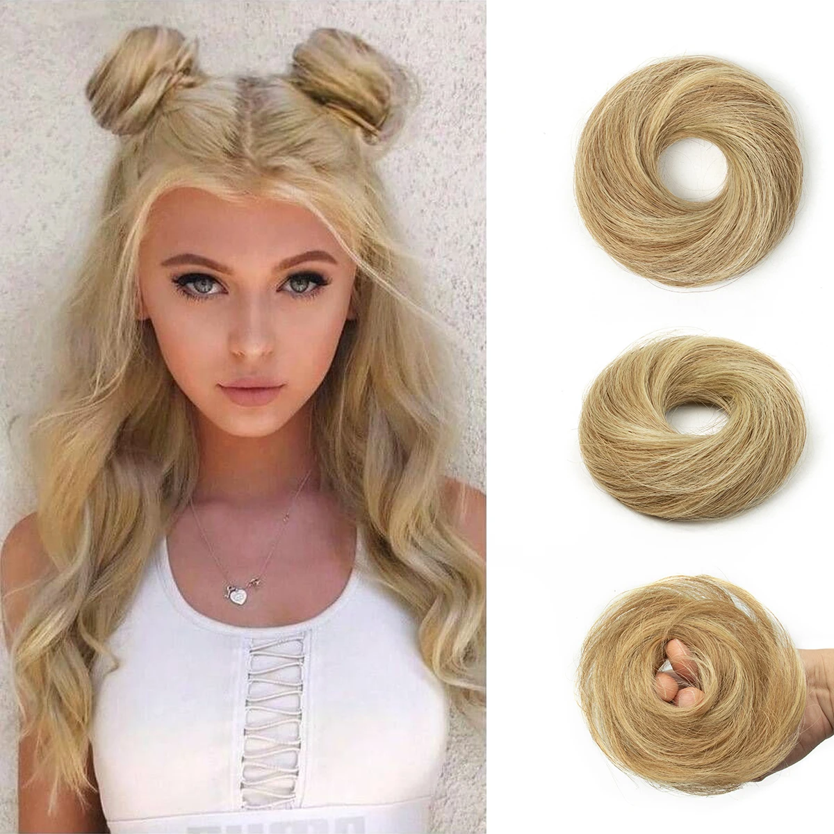 6inch 16G/30G Per Pack Chignon Hair Buns Real Human Hair Extensions Elegant Hair Bun Style Blond Hair Instant Hair Style