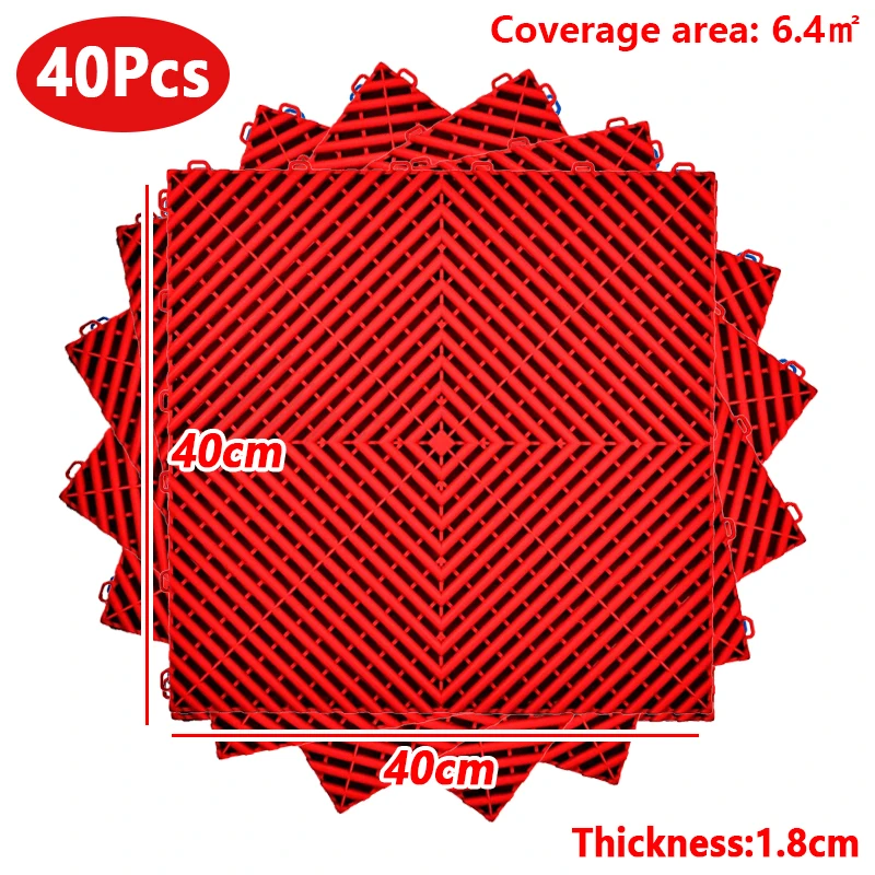40 stks/set Zwart Rood Garage Vloerplaten 40*40*1.8 cm Grijpende Garage Vloertegels Wasstraat kamer PVC Splicing Grille Tegels