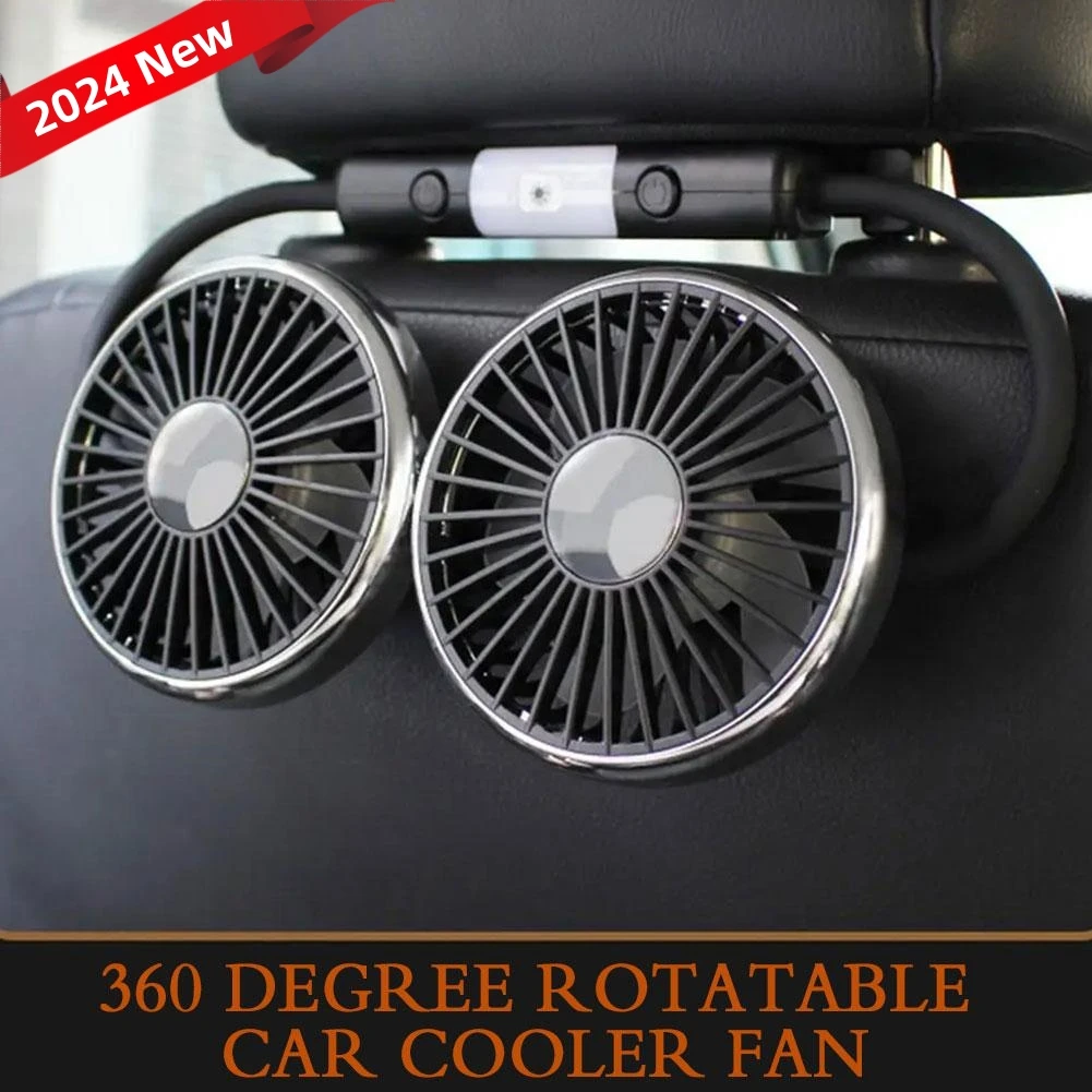 360 Degree Rotatable Car Cooler Fan Dual Head Car Rear Seat Auto Cooling Fan Low Noise Cooling Fans Car Electrical Appliances