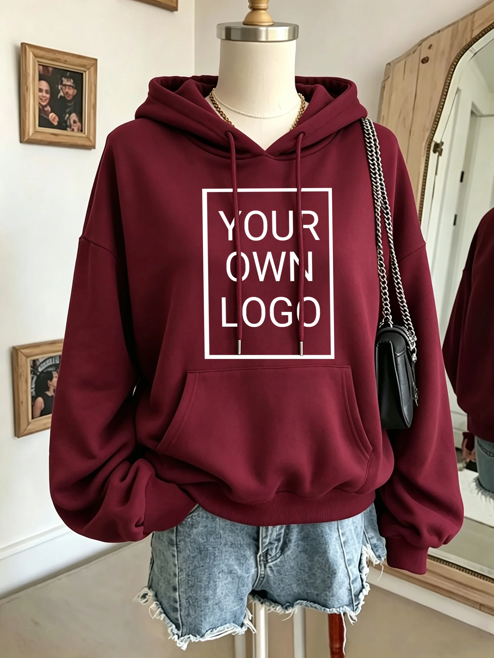 Custom Personalized Logo Text Slogan Womens Hoodies Loose Y2K Comfortable Hoody Autumn Jogging Sportswear Fleece Pocket Hoodie